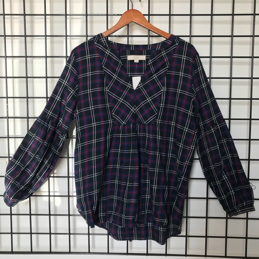 Loft blue plaid top